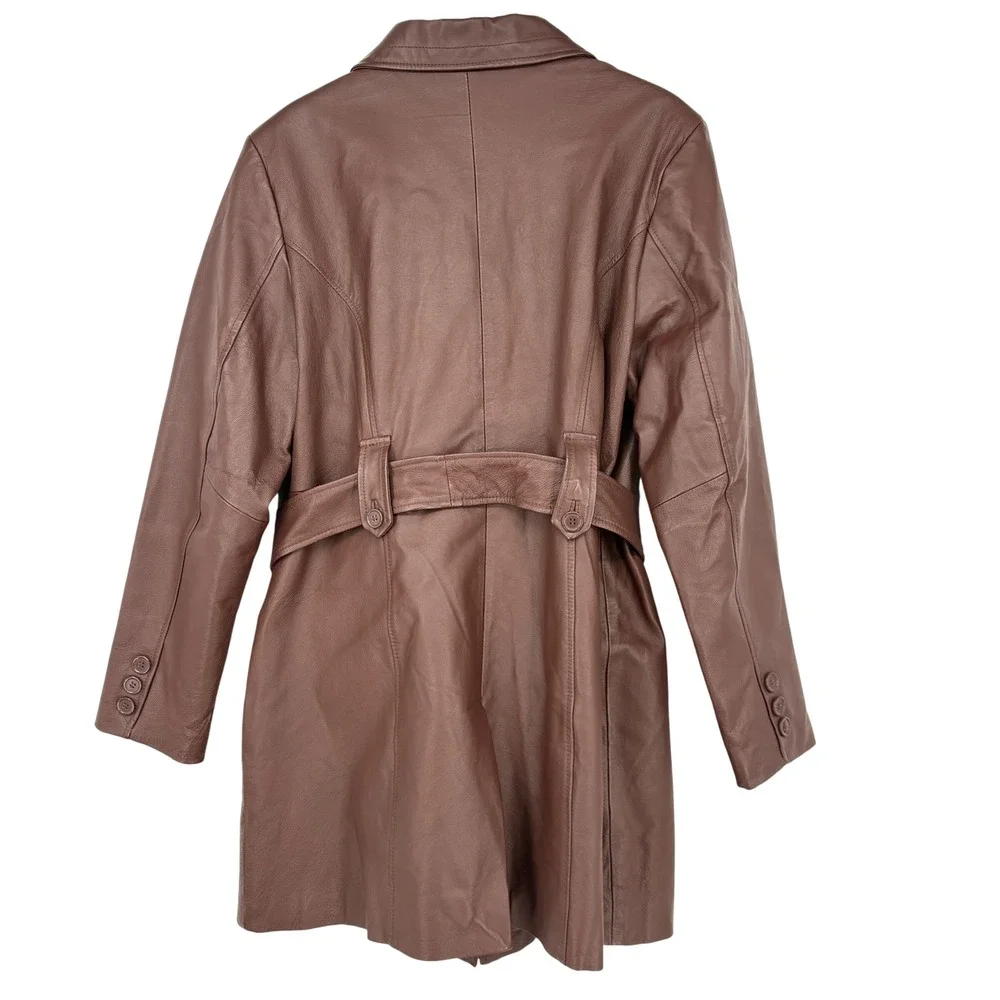 Metrostyle Women's Brown Leather‎ Belted Trench Coat Size 18
